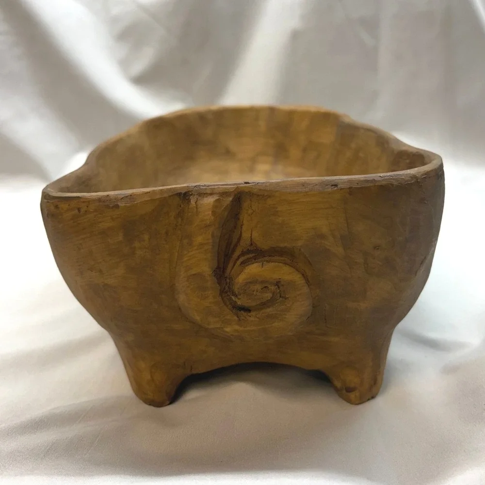 Unbranded Hand Carved Wood Pig Bowl Large Brown Excellent Rustic Farmhouse 16in